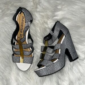 Nanette Lepore Black and White Strappy Chunky Heels
